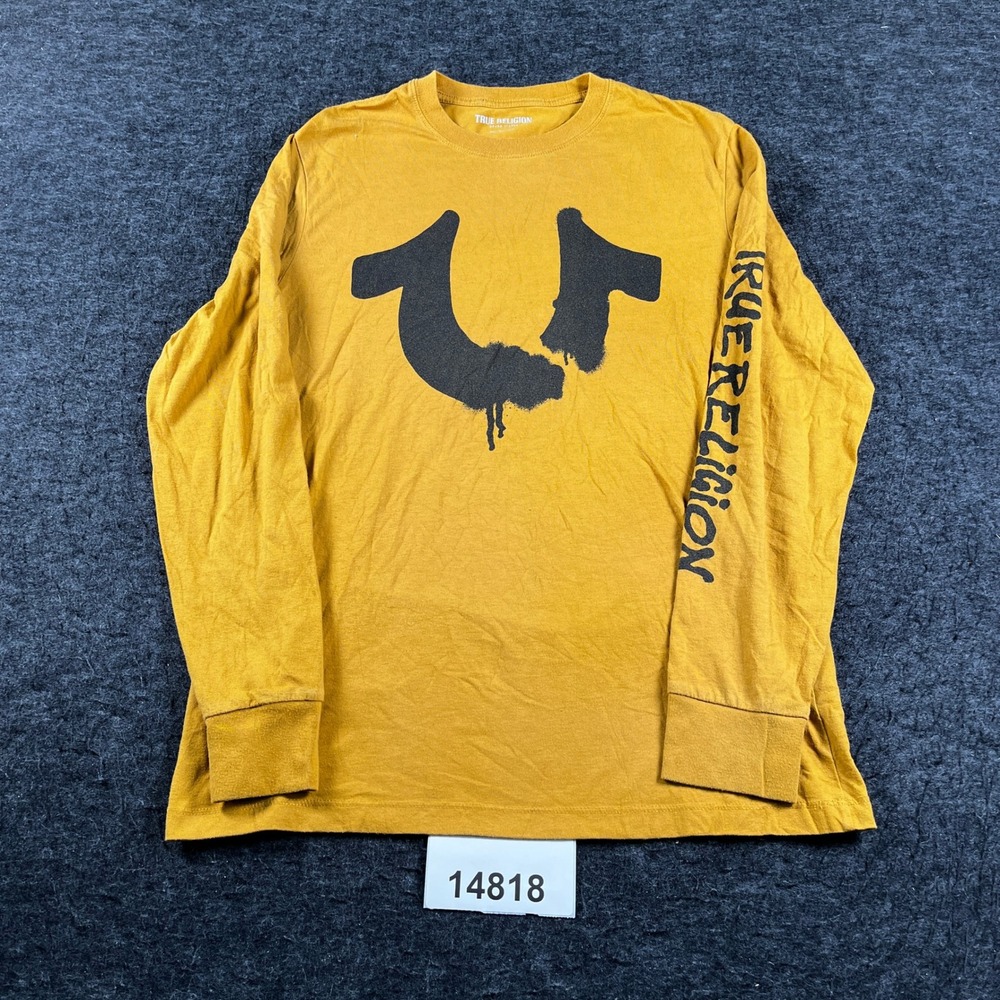True Religion Shirt Mens S Yellow Cotton Ribbed Long Sleeve Crew Neck Outdoor